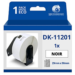 123Consommables Étiquettes compatibles Brother DK11201 - 29x90 mm - 400 unités - Texte noir sur fond blanc