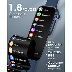 Montre Connectée Homme Vanwin P45 Avec Appels Bluetooth Assistant Vocal, 1,8'' Smartwatch Avec 123 Modes Sportifs/Bouton D'encodeur/Lecteur De Musique/Fréquence Cardiaque/Spo2/Sommeil Android Ios Bleu