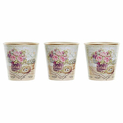 Avis Set de pots DKD Home Decor Beige Rose PVC Aluminium Shabby Chic 38 x 12 x 14 cm (3 Pièces)