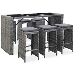 Maison Chic Ensemble de bar de jardin 7 pcs et coussins,Table + chaises + coussins d'extérieur Résine tressée Gris -GKD657985