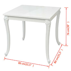 vidaXL Table à manger 80x80x76 cm blanc brillant pas cher