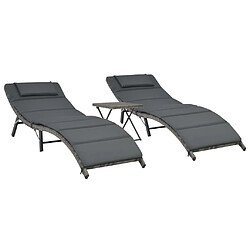 vidaXL Salon de jardin pliable 3 pcs Résine tressée Gris