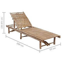 Helloshop26 Transat chaise longue bain de soleil lit de jardin terrasse meuble d'extérieur 200 cm avec coussin bambou 02_0012298 pas cher