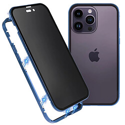 Coque en cadre métallique antichoc, cadre anti-bruit, double face avec fermeture magnétique pour votre iPhone 14 Pro Max - bleu foncé