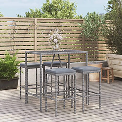 Maison Chic Ensemble de bar de jardin 5 pcs et coussins,Table + chaises + coussins d'extérieur gris poly rotin -GKD165183