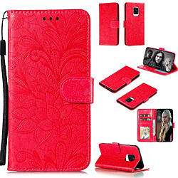 Etui en PU peau de fleur en dentelle imprimée rouge pour votre Xiaomi Redmi Note 9S/Redmi Note 9 Pro/Redmi Note 9 Pro Max