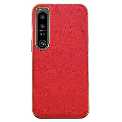 Coque en TPU + cuir véritable électroplaqué, anti-rayures pour votre Sony Xperia 1 IV 5G - rouge