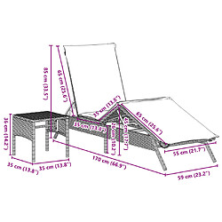 vidaXL Chaises longues lot de 2 avec table gris clair résine tressée pas cher