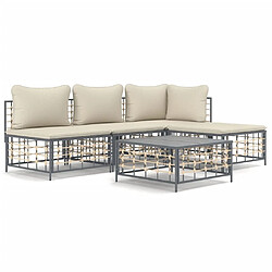 Maison Chic Salon de jardin 5 pcs + coussins - Mobilier/Meubles de jardin - Table et chaises d'extérieur anthracite résine tressée -MN34535