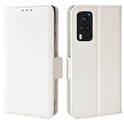 Etui en PU texture litchi, fermoir magnétique avec support, blanc pour votre Vivo X60 Pro 5G (Global)/X60 5G