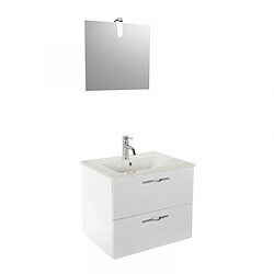 Dansmamaison Ensemble meuble de salle de bain suspendu 2 tiroirs 60 cm Blanc + miroir + colonne- KUNDO