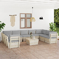 vidaXL Salon de jardin palette 10 pcs avec coussins bois d'épicéa