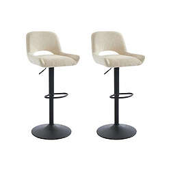 Vente-Unique Lot de 2 tabourets de bar en tissu texturé et métal noir - Hauteur réglable - Crème - MAYENO