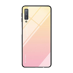 Wewoo Coque Pour Galaxy A7 2018 étui en verre de couleur dégradée jaune