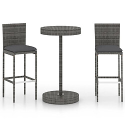 Maison Chic Ensemble de bar de jardin 3 pcs et coussins,Table + chaises + coussins de jardin Résine tressée Gris -GKD536505