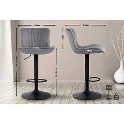 Decoshop26 Lot de 2 tabourets de bar chaises hautes avec coutures décoratives en tissu velours gris pieds en métal noir 10_0004330