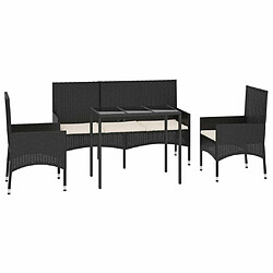 Avis Maison Chic Salon de jardin 4 pcs + coussins - Mobilier/Meubles de jardin - Table et chaises d'extérieur Noir Résine tressée -MN31487