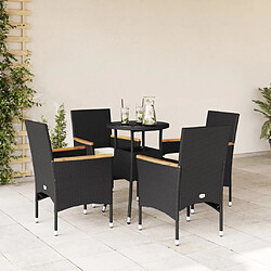 vidaXL Ensemble à manger de jardin et coussins 5 pcs noir rotin verre