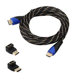 Wewoo Câble noir 3 m HDMI 1.4 Version 1080P Tissé Net Ligne Bleu Tête HDMI Mâle à HDMI Audio Vidéo Connecteur Adaptateur avec 2 Bending HDMI Adapter Set