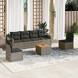 Maison Chic Salon de jardin avec coussins 7 pcs | Ensemble de Table et chaises | Mobilier d'Extérieur gris résine tressée -GKD32882