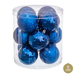 BigBuy Home Boules de Noël Bleu Plastique Ø 8 cm 19,5 X 19,5 X 22 CM (12 Unités)