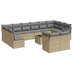 Maison Chic Salon de jardin avec coussins 13 pcs | Ensemble de Table et chaises | Mobilier d'Extérieur beige résine tressée -GKD37214