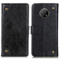 Etui en PU texture nappa, bouton décoratif en laiton, noir pour votre Nokia G300