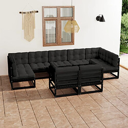 Maison Chic Salon de jardin 9 pcs + coussins - Mobilier/Meubles de jardin - Table et chaises d'extérieur noir bois de pin massif -MN39174