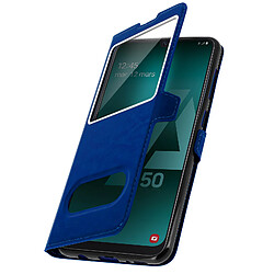 Avizar Housse Samsung Galaxy A50 Protection Double Fenêtre Fonction Stand bleu