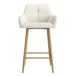 Moloo LEA-Tabouret de bar en tissu bouclé Ecru et métal décor bois (x2) pas cher