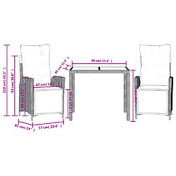 vidaXL Ensemble à manger de jardin avec coussins 3 pcs Noir pas cher