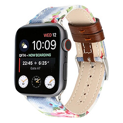 Wewoo Bracelet en cuir véritable avec Motif fleurs denim pour Apple Watch séries 3 et 2 et 1 38 mm bleu clair