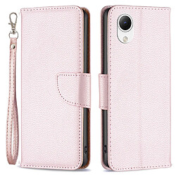 Etui en PU texture litchi, fermeture magnétique, anti-chocs avec support pour votre Samsung Galaxy A23e - or rose