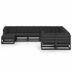 Maison Chic Salon de jardin 10 pcs + coussins - Mobilier/Meubles de jardin - Table et chaises d'extérieur Noir Bois de pin massif -MN32050