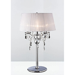 Luminaire Center Lampe de Table Olivia avec Abat jour blanc 3 Ampoules chrome poli/cristal