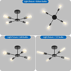 Stoex Plafonnier Rétro Lampe de Plafond Moderne Noir, 4 Lumières E27, Plafonnier Intérieur Vintage Pour Chambre À Coucher, Cuisine, Couloir, Salon