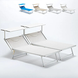 Beach And Garden Design 2 Bain de soleil Xxl professionnels chaises longue piscine transat aluminium Italia Extralarge, Couleur: Blanc