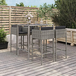 Maison Chic Ensemble de bar de jardin 5 pcs et coussins,Table + chaises + coussins d'extérieur gris poly rotin -GKD499668