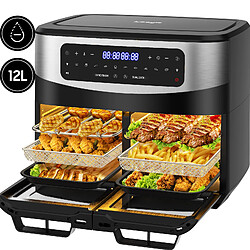 Iceagle Friteuse sans Huile Dual Zone 12L- Friteuse à Air Chaud Air Fryer XXL, 10 Programmes, 2 Tiroirs, Fenêtre Visible, 2600W pas cher