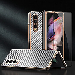 Coque en TPU + PU texture en fibre de carbone gris pour votre Samsung Galaxy Z Fold3 5G