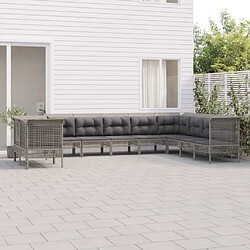 Maison Chic Salon de jardin 10 pcs + coussins - Mobilier/Meubles de jardin - Table et chaises d'extérieur Gris Résine tressée -MN56312