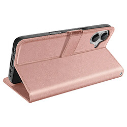 Mayaxess Étui pour iPhone 16 Plus Portefeuille avec Dragonne Rose Champagne