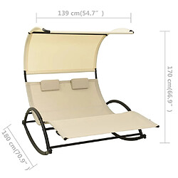 vidaXL Chaise longue double avec auvent Textilène Crème pas cher