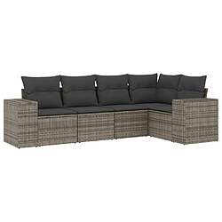 vidaXL Salon de jardin 5 pcs avec coussins gris résine tressée