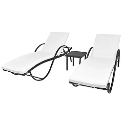 Helloshop26 Lot de 2 transats chaise longue bain de soleil lit de jardin terrasse meuble d'extérieur avec table résine tressée noir 02_0012132