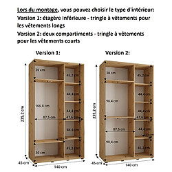 Abiks Meble Armoire à portes coulissantes Davos 2 H235.2 x L140 x P45 2 portes coulissante (Noir/Noir/Argent) pas cher