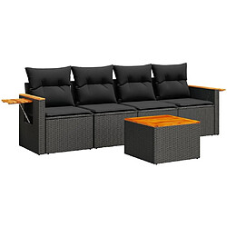 Maison Chic Salon de jardin 5 pcs avec coussins | Ensemble de Table et chaises | Mobilier d'Extérieur noir résine tressée -GKD87847