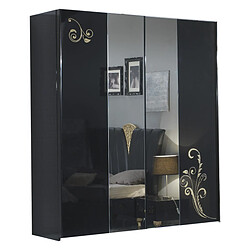 Dansmamaison Armoire 2 portes coulissantes Laqué Noir Brillant / Or - SEBORGA