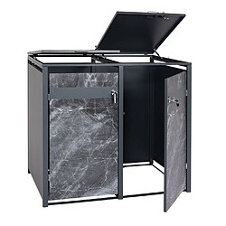 Avis Decoshop26 Abris poubelles vérouillable en deux compartiments métal aspect marbre anthracite foncé 04_0006997