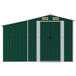 Helloshop26 Abri de jardin cabane cabanon maison de stockage remise extérieur hangar outils robuste 277 x 365,5 x 179 cm acier galvanisé vert 02_0022378